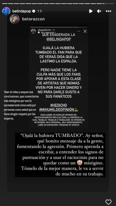 Belinda responde a críticas de personas que la llaman exagerada