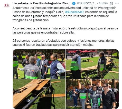 SGIRPC informa sobre la salud de los estudiantes de la Ibero que cayeron de la tarima.