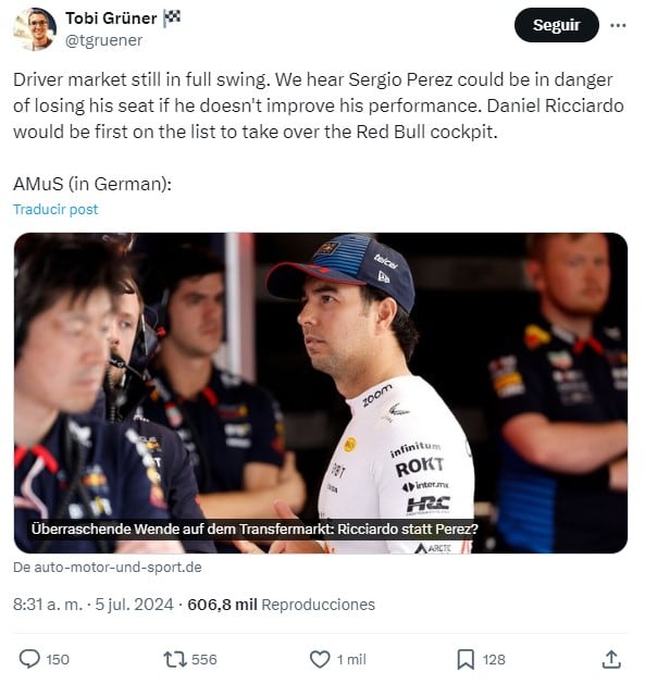 ¿Checo Pérez fuera de Red Bull?