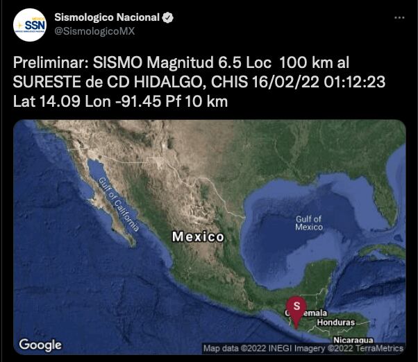 Magnitud 6.5 preliminar de sismo en Chiapas