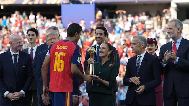 Donald Trump, Presidente de Estados Unidos; Claudia Sheinbaum Pardo, Presidenta de México, Mark Carney, Primer Ministro de Canadá, y el Rey Felipe VI de España encabezaron la entrega de premios Copa del Mundo 2026