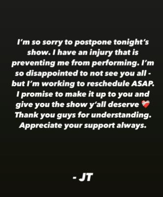 Justin Timberlake cancela concierto