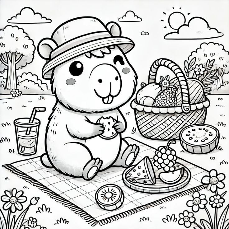 Dibujos de capibara en primavera para colorear