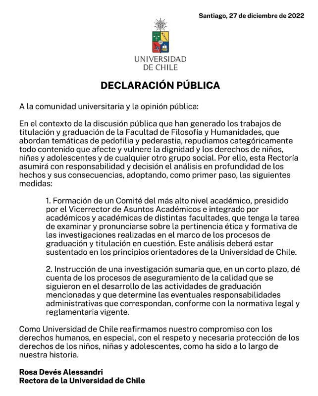 Segunda postura de la Universidad de Chile