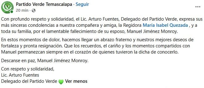 Hallan muerto al esposo de María Isabel Quezada Reyes, regidora en Temascalapa