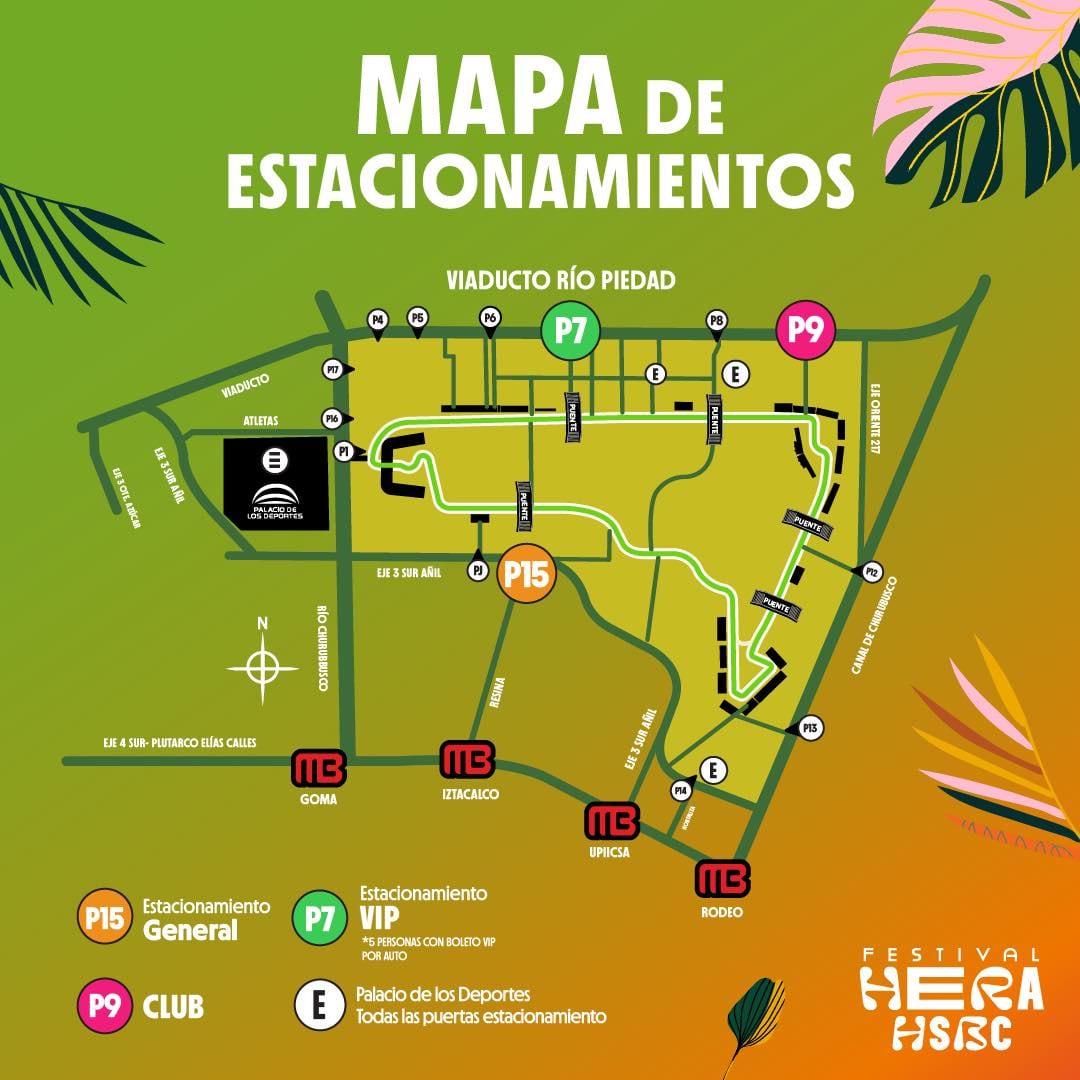 Estacionamientos del Festival Hera HSBC 2024 en Autódromo Hermanos Rodríguez.