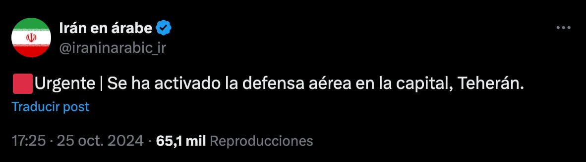 Activan defensa aérea por explosiones en Teherán