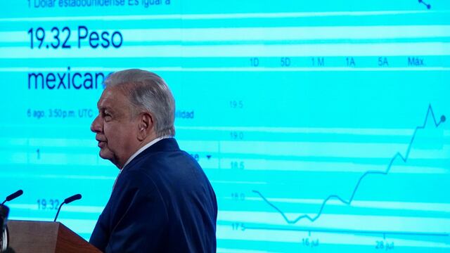 Andrés Manuel López Obrador, presidente de México, muestra el precio actual del dólar tras  jornada de caídas
