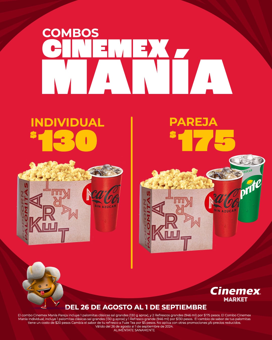 Los 4 combos de Cinemex para celebrar la Cinemexmanía hasta el 1 de septiembre
