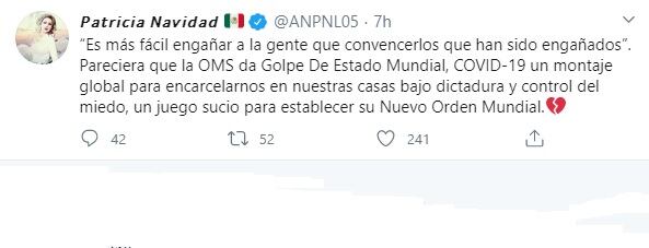 Paty Navidad señala que el coronavirus es un método de control