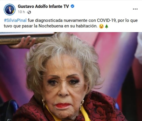 Gustavo Adolfo Infante asegura que Silvia Pinal se contagió de Covid-19