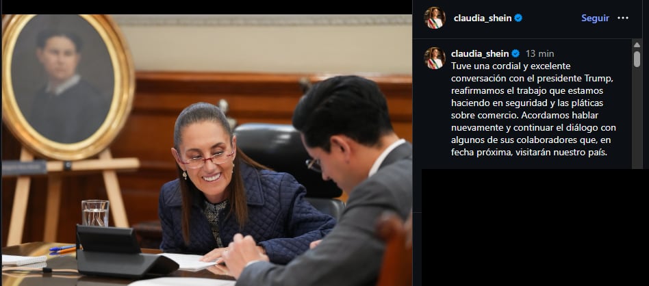 Claudia Sheinbaum comparte que tuvo llamada con Donald Trump.