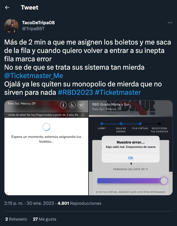 Fanáticos de RBD se quejan del servicio de Ticketmaster