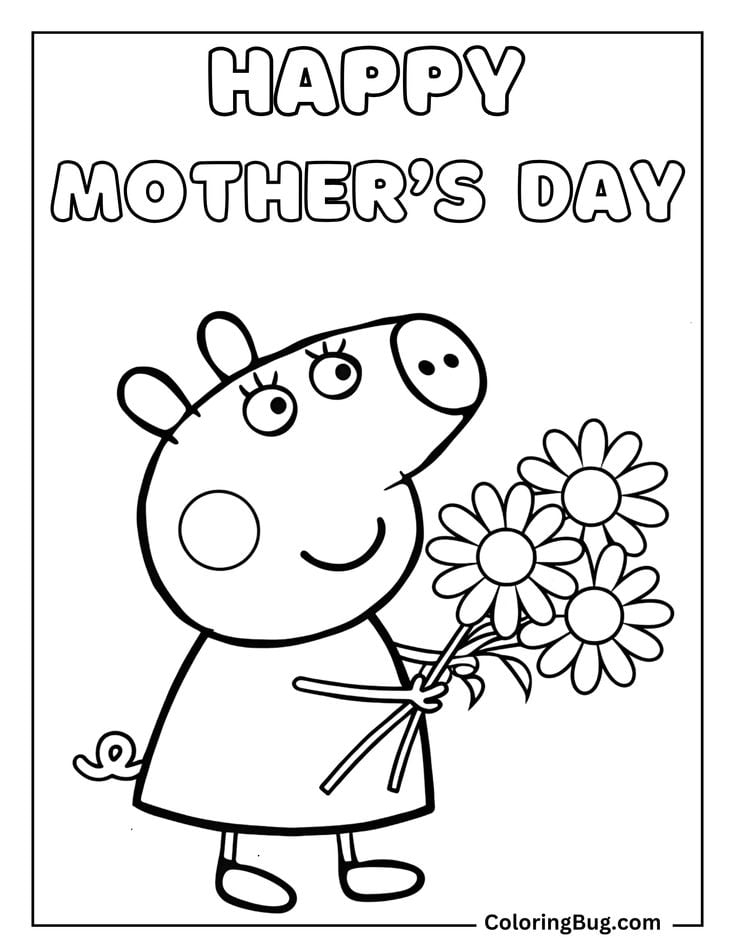 Dibujos de Peppa Pig y Mamá Cerdita para colorear y regalar el Día de las Madres