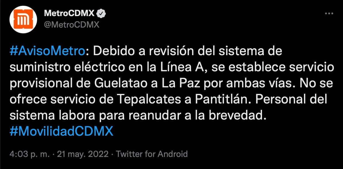 Línea A del Metro de la CDMX suspende servicio durante fin de semana