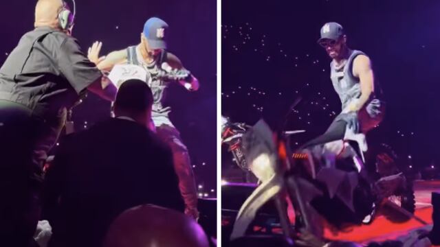 Anuel AA avienta motocicleta a fans durante concierto
