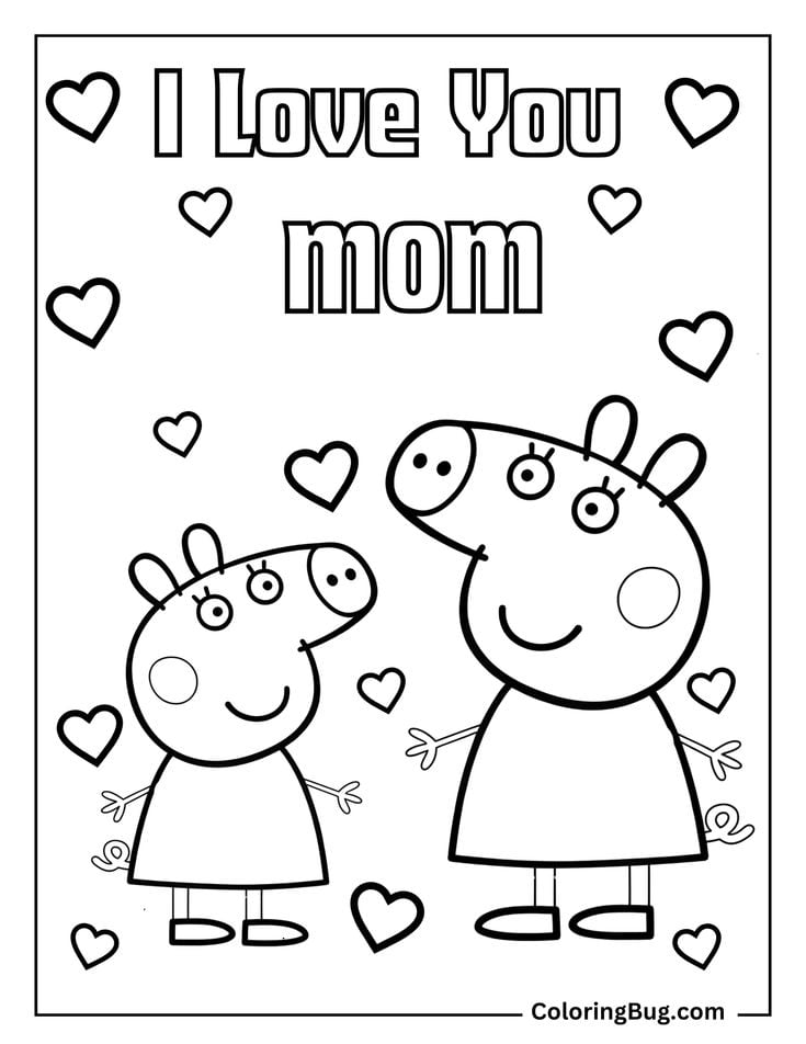 Dibujos de Peppa Pig y Mamá Cerdita para colorear y regalar el Día de las Madres