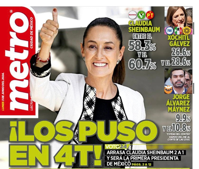 Periódico Metro dedica tremenda portada a Claudia Sheinbaum