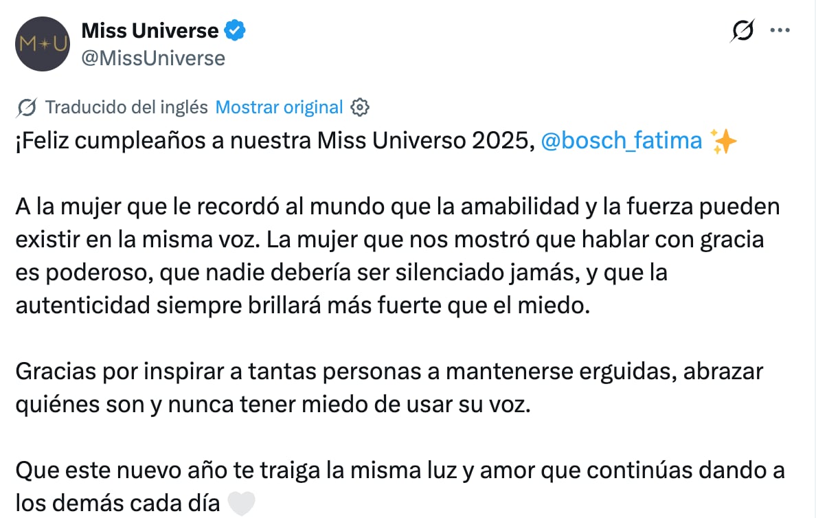 Miss Universo felicita a Fátima Bosch por su cumpleaños este 19 de mayo