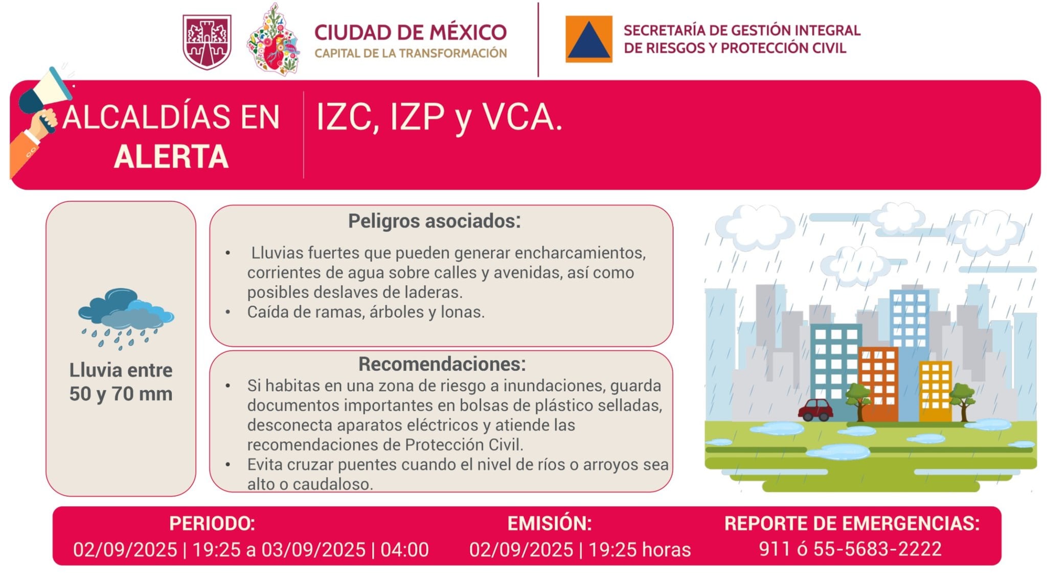 alerta roja a qué hora llueve hoy