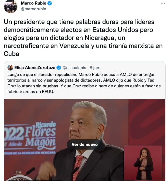 Marco Rubio acusa que AMLO entregó secciones de México a los cárteles