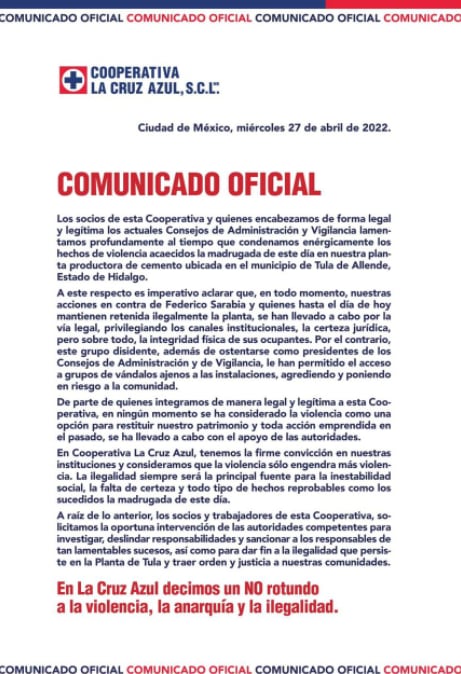 Comunicado Cruz Azul
