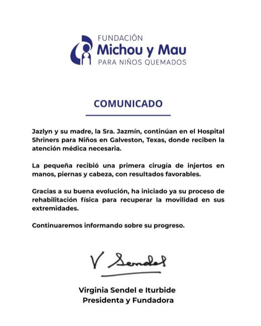 Niña Jazlyn recibe sus primeros injertos de piel