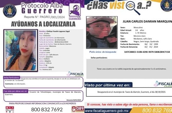 Fichas de búsqueda por nuevos desaparecidos en Taxco