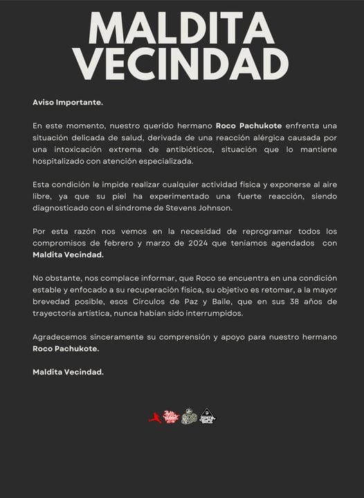 Maldita Vecindad revela que Roco Pachukote tiene problemas de salud.