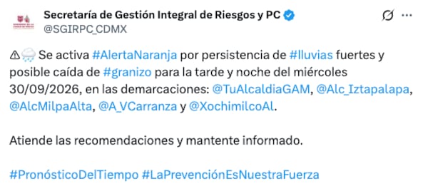 Activan alerta naranja en cinco alcaldías de la CDMX