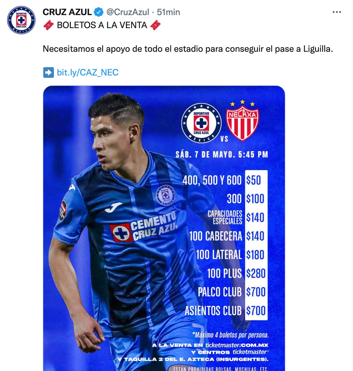 Boletos Cruz Azul vs Necaxa