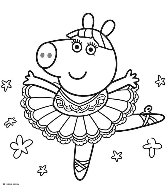 Dibujos de Peppa Pig bailarina para colorear por el Día Mundial del Ballet
