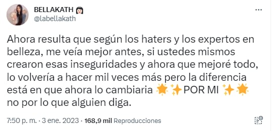Bellakath responde a las críticas a su cuerpo.