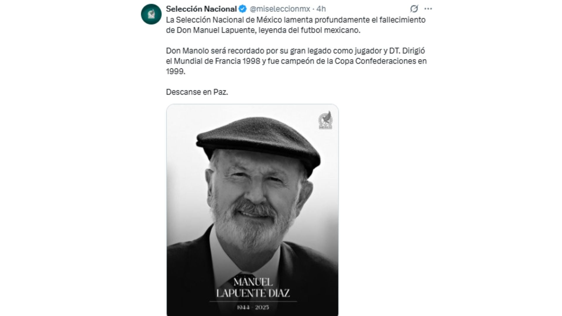 El mensaje de la Selección Mexicana por la muerte de Manuel Lapuente.