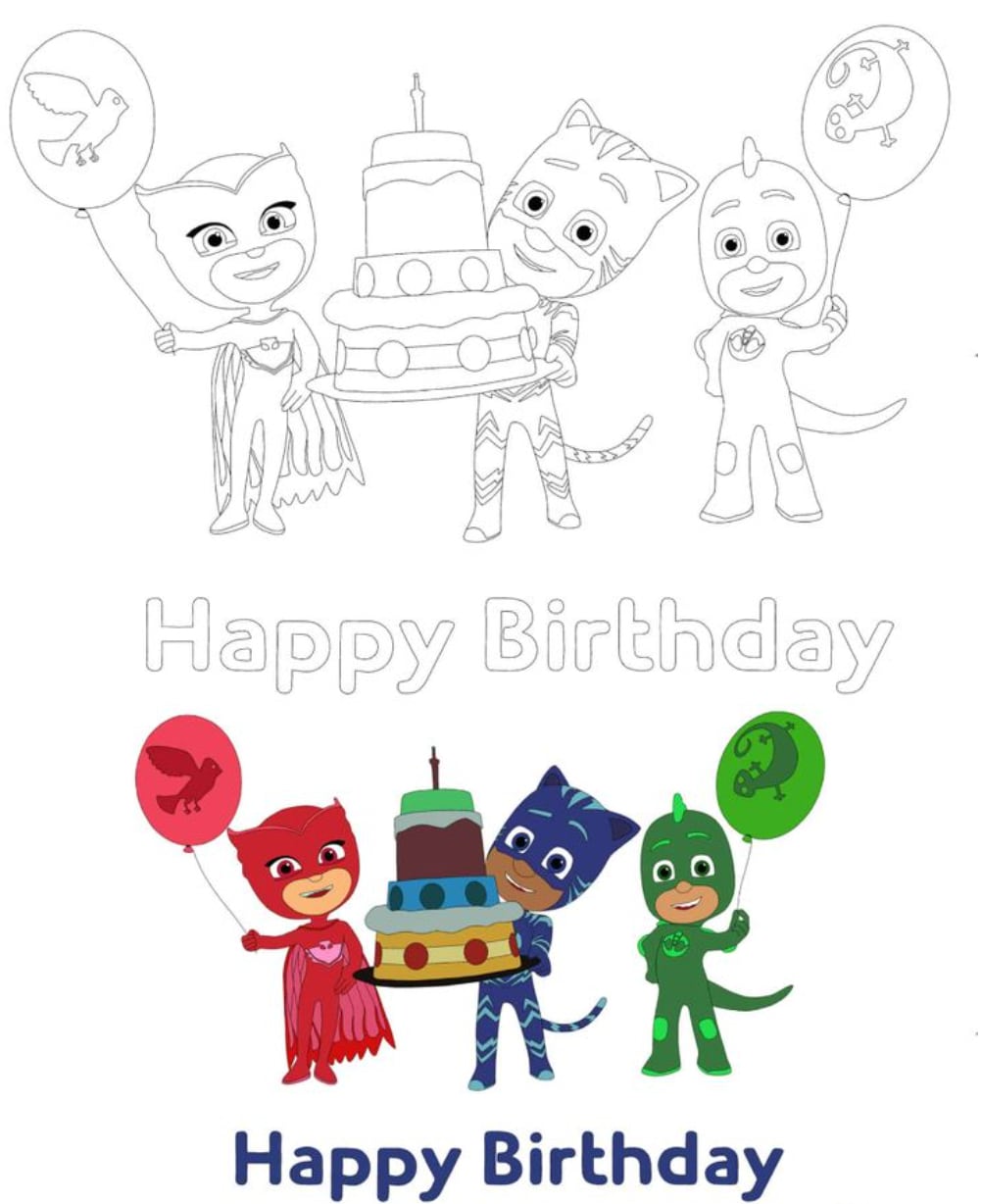 Celebración PJ Masks de cumpleaños a color