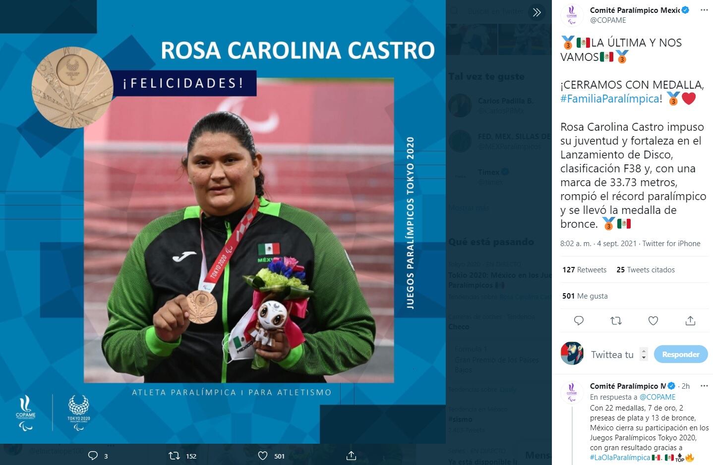 Copame reconoce a Rosa María Castro
