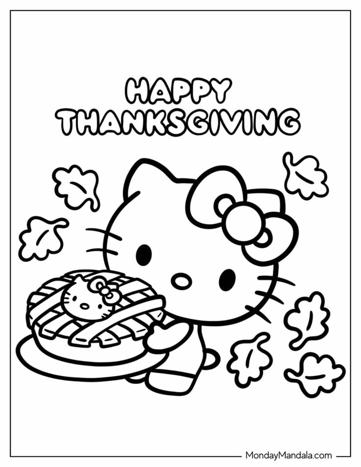 Dibujos de Hello Kitty por el Día de Acción de Gracias para colorear