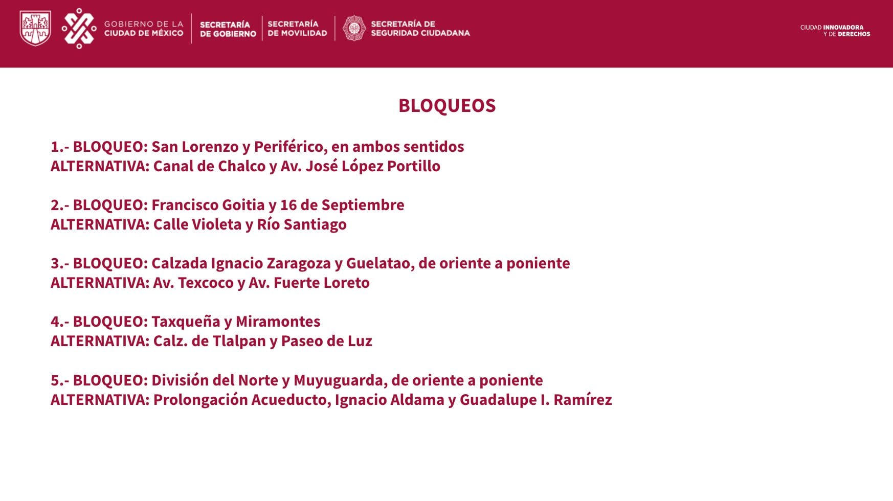 Bloqueos y alternativas viales en la CDMX por el paro de transportistas de este 2 de junio 2022/Secretaría de Movilidad de la CDMX