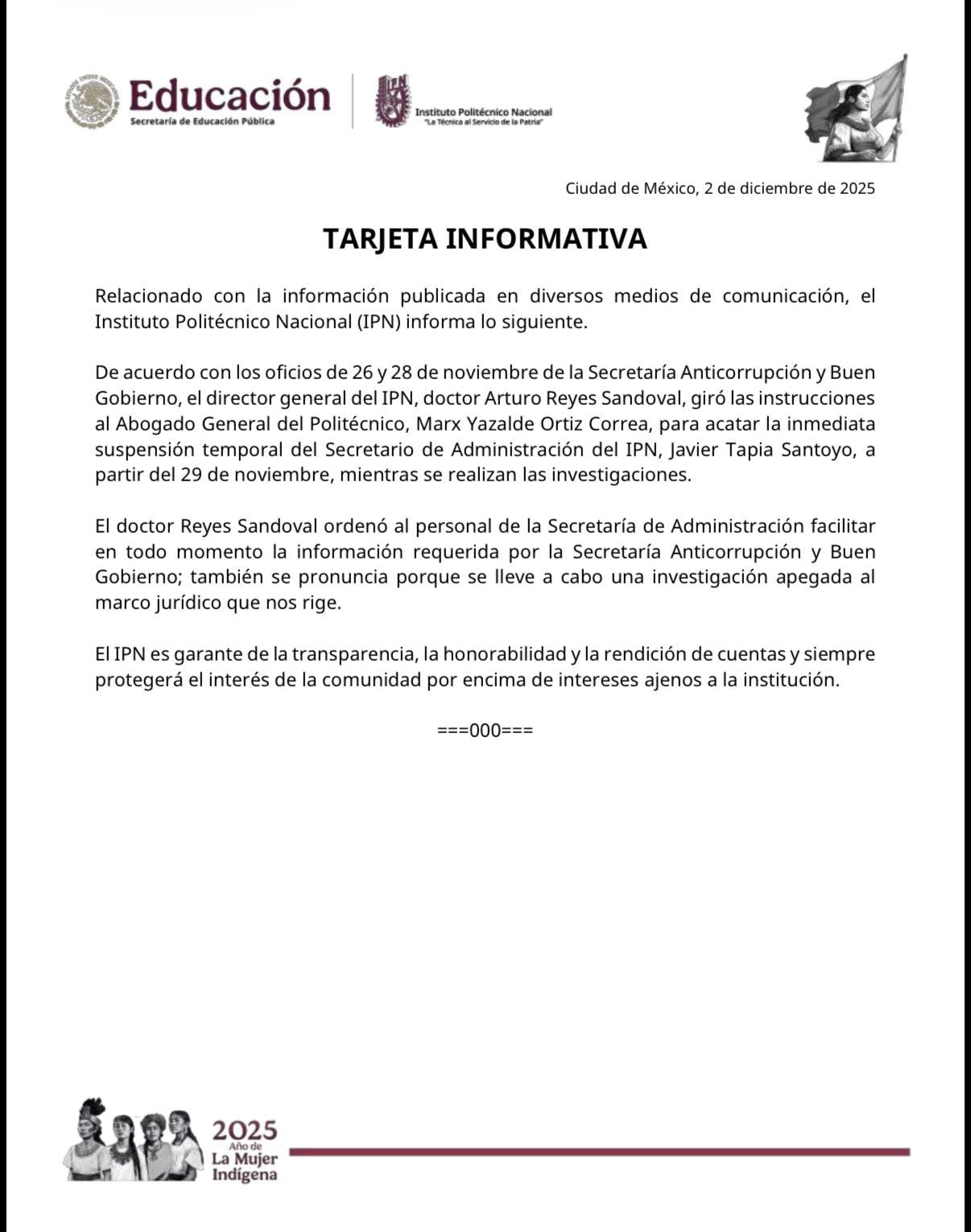 IPN suspende a Javier Tapia Santoyo mientras indaga presuntas irregularidades millonarias