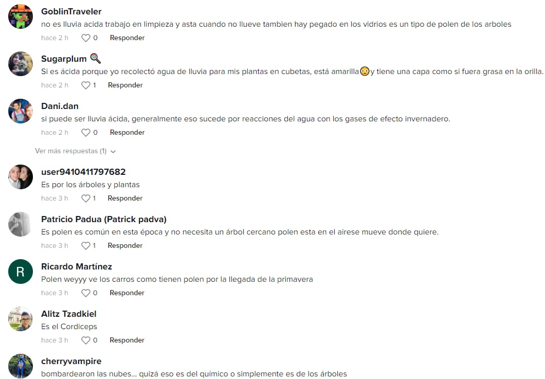 Reacciones al usuario que descubrió restos amarillos en los charcos de la CDMX y preguntó si es lluvia ácida