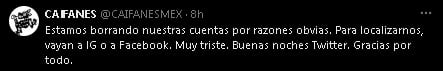 Caifanes anuncia que deja X por "razones obvias".