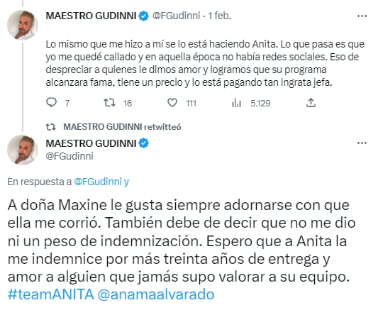 Alfredo Gudinni habla sobre Maxine Woodside y Ana María Alvarado.