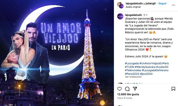 Wendy Guevara y Julián Gil en "Un amor viejo en París"