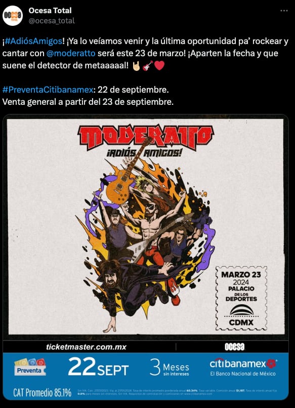 Moderatto tendrá un último concierto en el Palacio de los Deportes