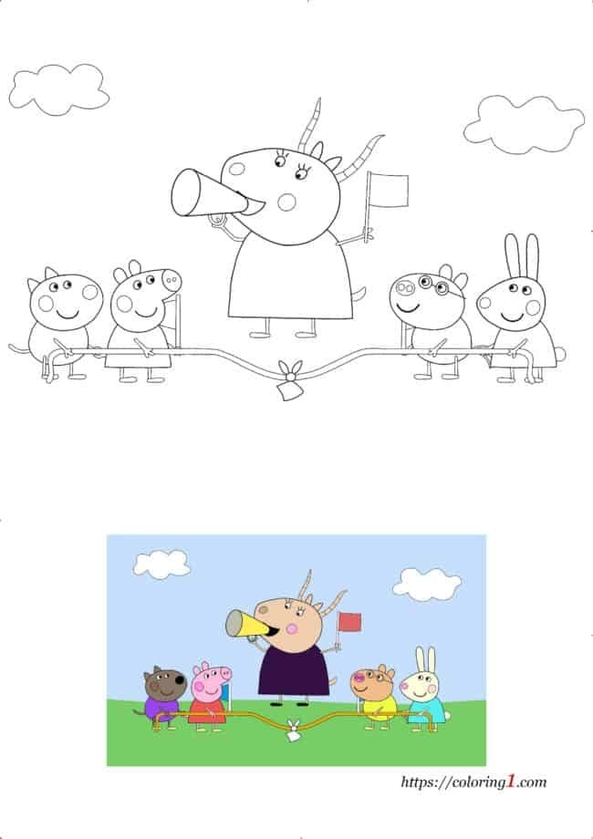 Dibujos de Peppa Pig y Señora Gacela en la escuela para colorear por el Día del Maestro