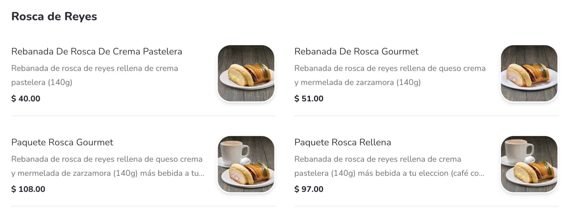 Rosca de Reyes Bisquets de Obregón con precios y variedades