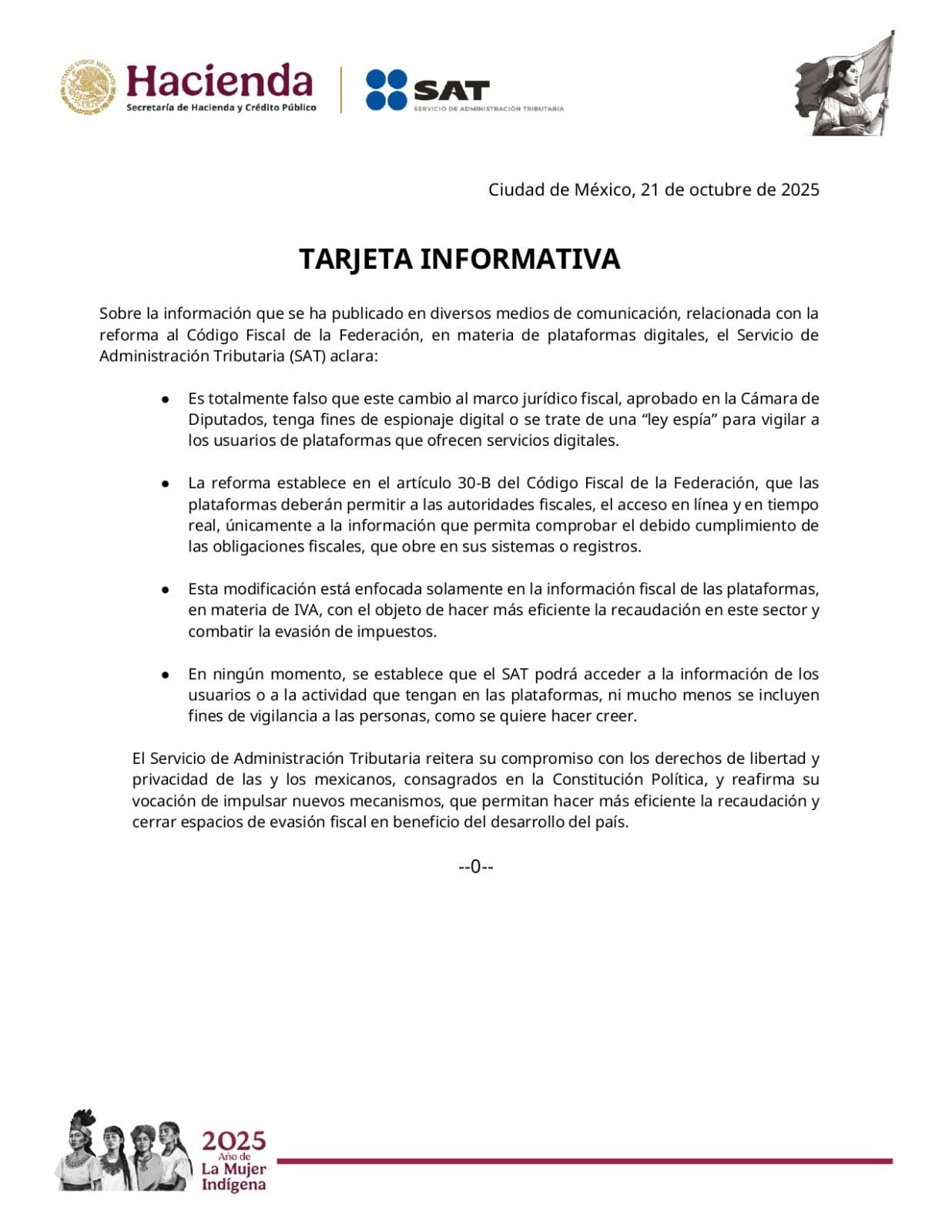 Comunicado del SAT
