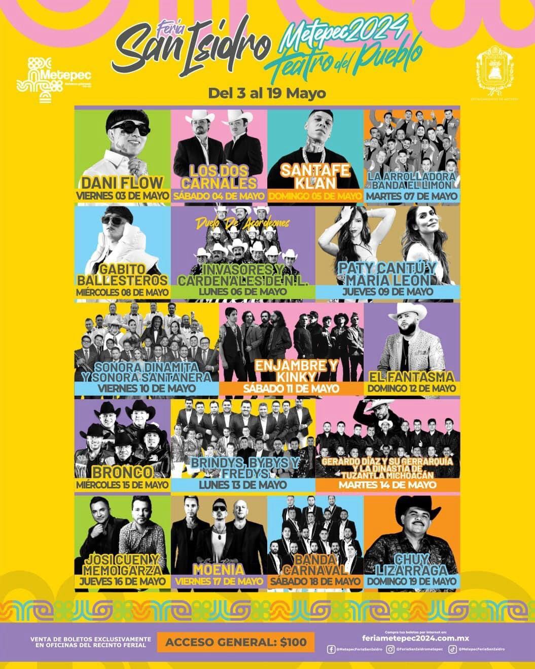 Artistas confirmados y fechas para la Feria de San Isidro Metepec 2024