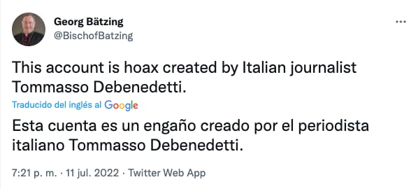 Cuenta que reportó la muerte del Papa aclara que es un engaño