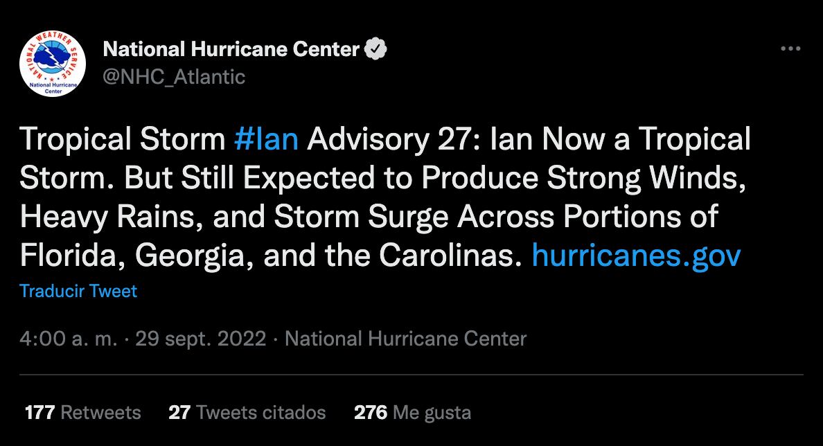 Huracán Ian en vivo: se debilita en tormenta tropical pero mantiene inundaciones en Florida